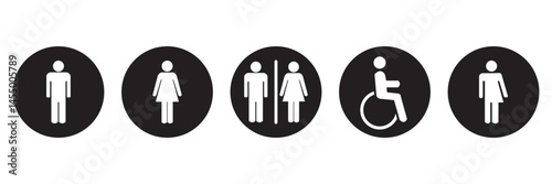 Male, Female, Handicap toilet sign, Restroom wc vector. Washroom symbols set