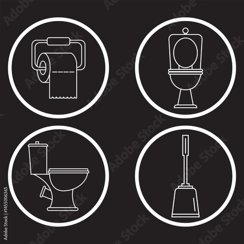 Toilet line icon set. WC sign. Man, woman, shower, mother with baby, handicap symbol. Restroom for male, female, disabled pictograms. No smoking, do not throw trash in toilet bowl. Vector graphics