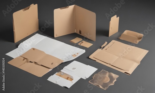 Die-cut folder mockup; various design options for branding & presentations,  vector illustration,  corporate