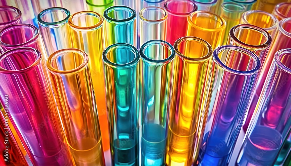 A set of colorful glass test tubes with a modern and scientific style A set of colorful glass test tubes with a modern and scientific style