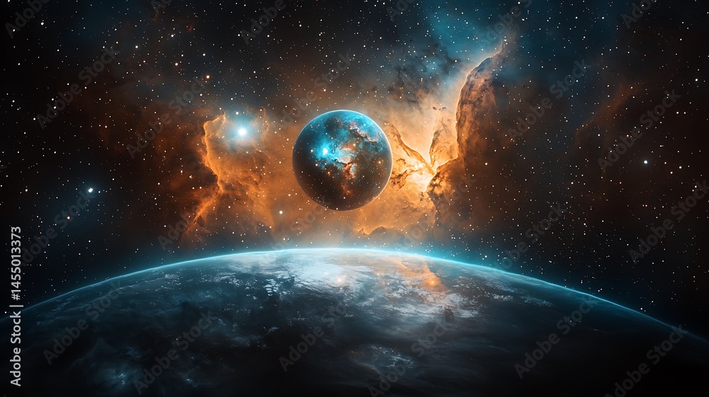 Obraz premium Cosmic view of Earth and nebula