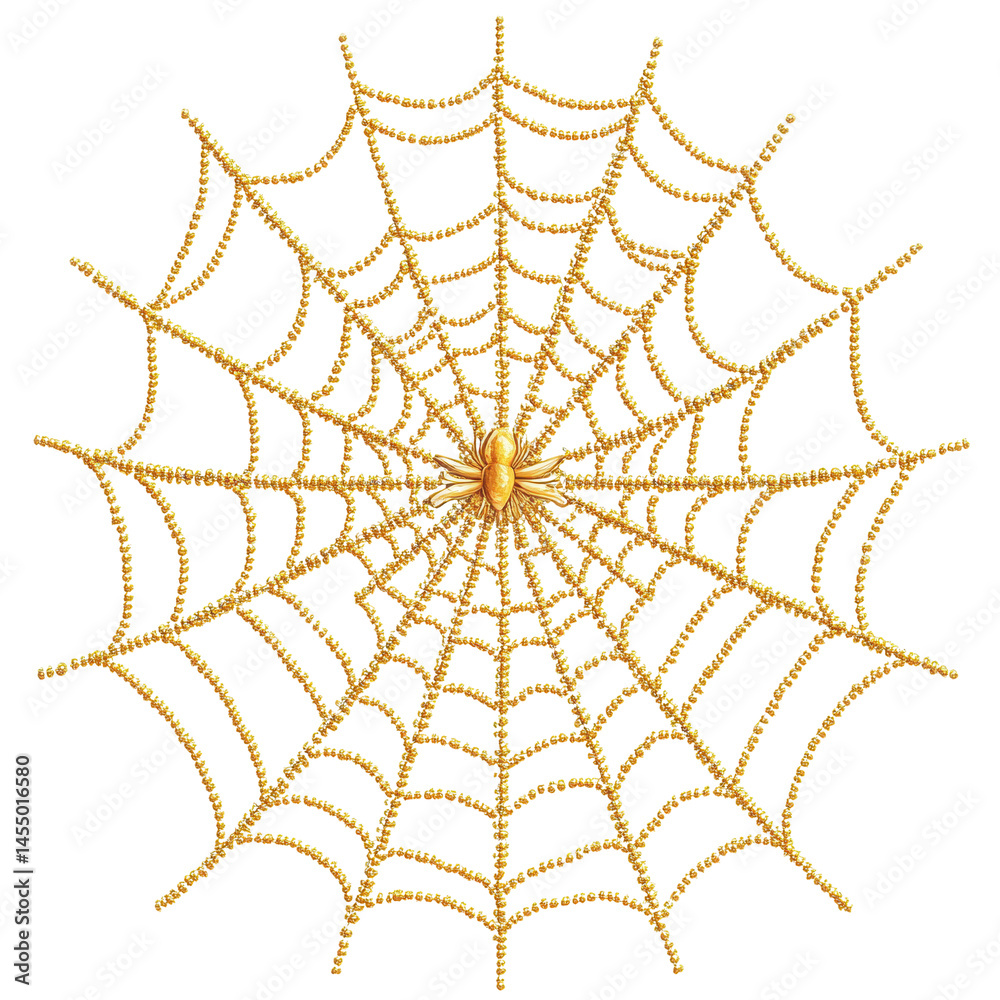 Obraz premium Golden Spider Web isolated on transparent background.