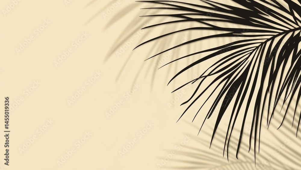 Obraz premium Blurred Silhouette of a Palm Leaf on Beige Background Minimalistic Banner with Copy Space