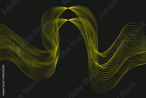 golden waves on dark background. Modern technology background