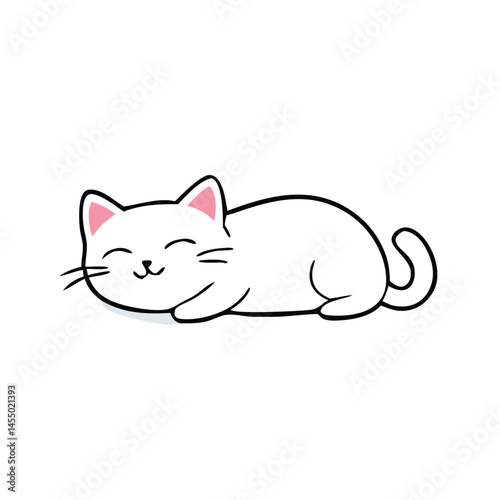 A charming, white cat peacefully rests with its eyes closed in a cute pose
