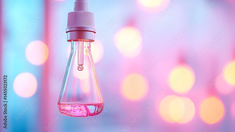 Pink Liquid in Glass Bulb with Bokeh Lights Pink Liquid in Glass Bulb with Bokeh Lights