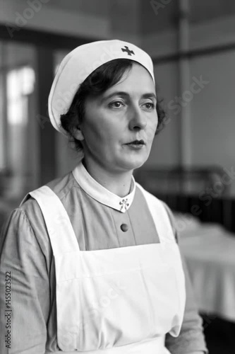 Black and White Portrait of a Nurse in Uniform