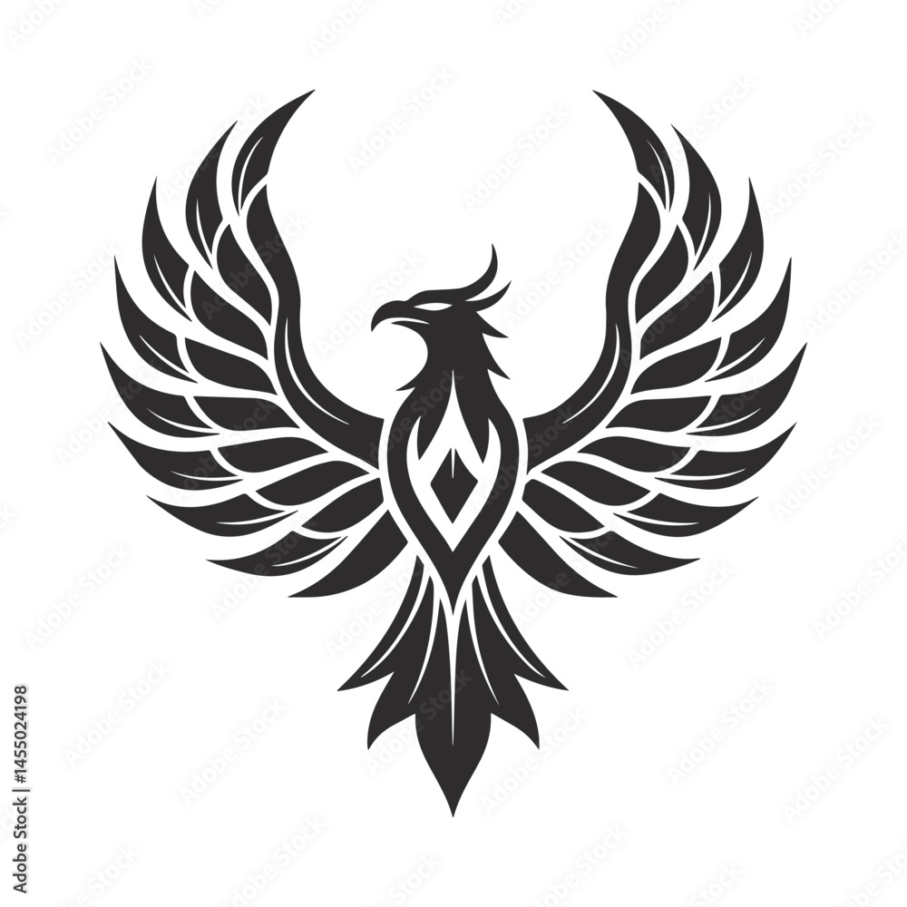 Fototapeta premium Tribal Phoenix Emblem – Majestic Black & White Vector Design