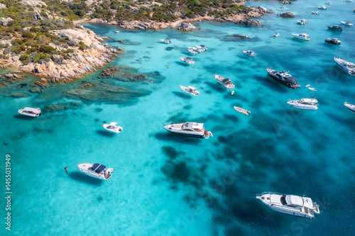 Aerial view of luxury yacht...
