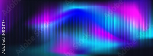 Abstract glass gradient background with iridescent waves, holographic texture and translucent stripes. Modern 3D vector design with prism effect, neon glow and frosted reflection for trendy poster