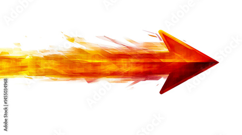Blazing orange arrow with motion trail, fire effect graphic, cut out transparent