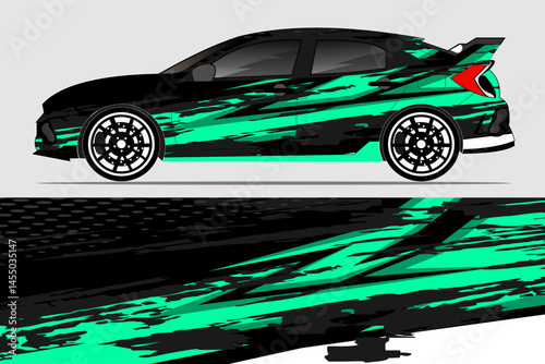 Sporty car design with dynamic graphics and sleek profile