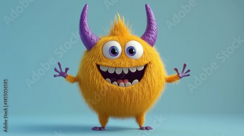 Wallpaper Mural Happy furry monster on blue background Torontodigital.ca