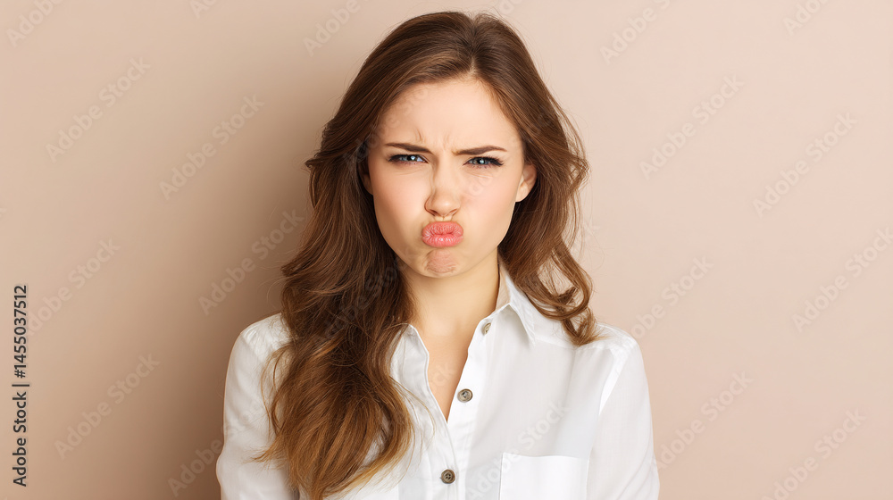 Portrait of a woman with funny face expression making a pout with her lips Portrait of a woman with funny face expression making a pout with her lips