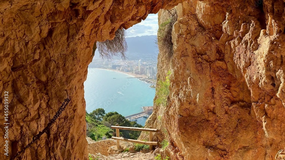 Fototapeta premium Embarking on an adventure through ancient caves that lead to breathtaking scenic views