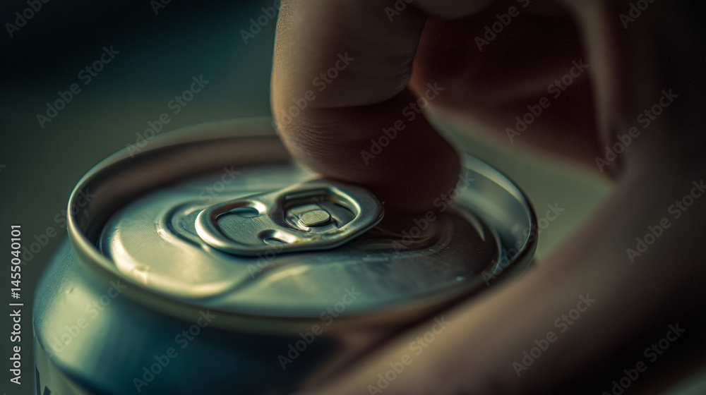 Closeup of opening soda can beverage drink aluminum metallic refreshment thirst quencher Closeup of opening soda can beverage drink aluminum metallic refreshment thirst quencher