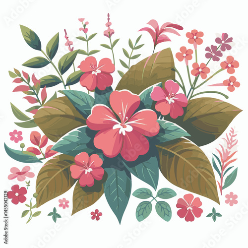 green, flower, impatiens, blossom, garden, nature, floral, bloom, colorful, leaf, plant, summer, flora, blooming, beautiful, gardening, botanical, beauty, botany, pink, spring, bright, color, fresh, r