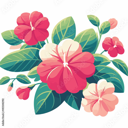 green, flower, impatiens, blossom, garden, nature, floral, bloom, colorful, leaf, plant, summer, flora, blooming, beautiful, gardening, botanical, beauty, botany, pink, spring, bright, color, fresh, r