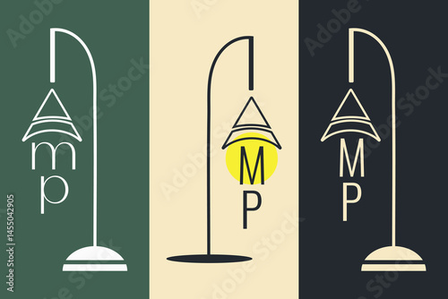 Lamp. Logo. Lines in the shape of a table lamp. The letters of the word 