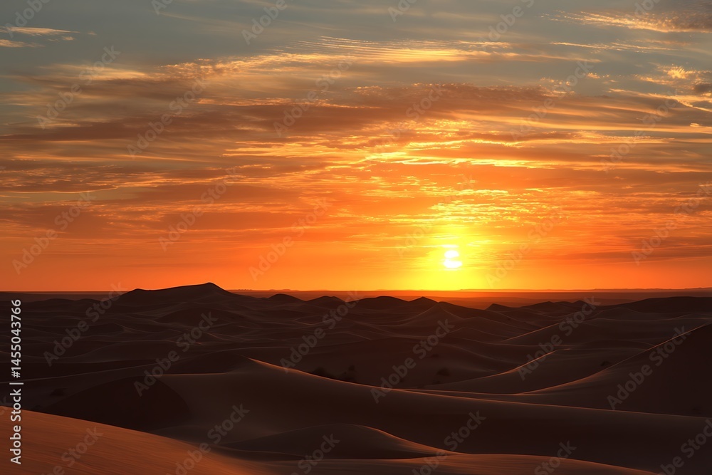 Fototapeta premium Sand dunes in Sahara with vibrant sunrise glow