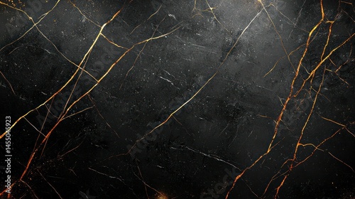 Black rock surface with gold crack pattern background