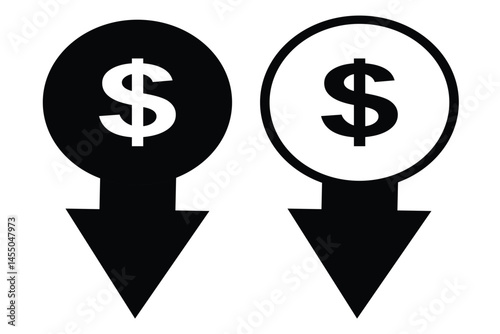 Dollar coin. Bicolor line icon on black or white background - Editable stroke