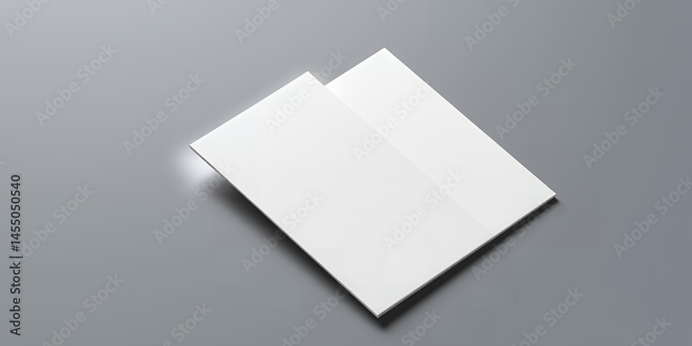 Two blank white sheets of paper slightly overlapping on a gray surface in a studio setting Two blank white sheets of paper slightly overlapping on a gray surface in a studio setting