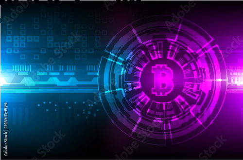 Bitcoin conceptual glowing background. Crypto currency blockchain business mining bitcoin