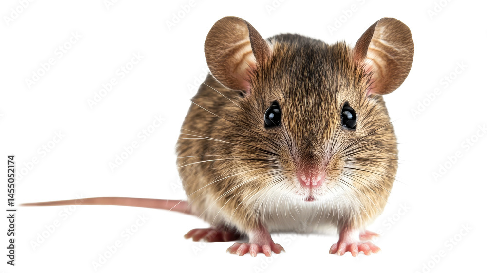 Close-up of a cute little house mouse facing forward, cut out transparent Close-up of a cute little house mouse facing forward, cut out transparent