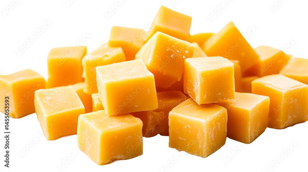 Heap of Cube Shaped Cheddar Pieces, Close Up View, cut out transparent Heap of Cube Shaped Cheddar Pieces, Close Up View, cut out transparent