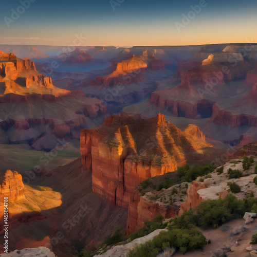 Grand Canyon Panorama at Sunset with Glowing Cliffs