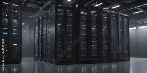 Gleaming server racks fill a high-tech server room, digital infrastructure, digital