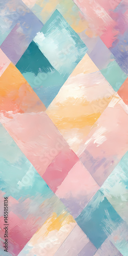Vibrant geometric shapes in pastel colors form a lively pattern, offering a stunning backdrop for artistic expression and creativity in an inspiring setting Generative AI