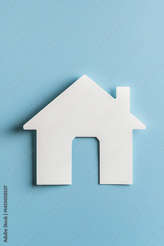 Fototapeta premium Minimalist home silhouette against a calming blue backdrop. A symbol of shelter, stability, and the dream of owning a house.