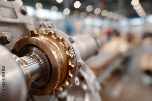 Close-up of a powerful farming engine part at an agricultural expo  