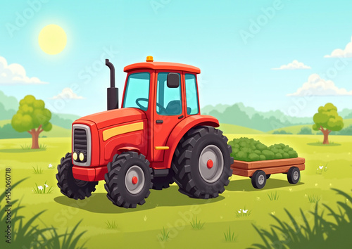 Wallpaper Mural Cartoon farm landscape with fields and tracto Torontodigital.ca