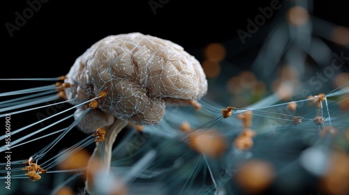 Obraz na płótnie Conceptual artwork of a brain connected to a network of data streams and circuits representing advancements in artificial intelligence and neurotechnology. w salonie