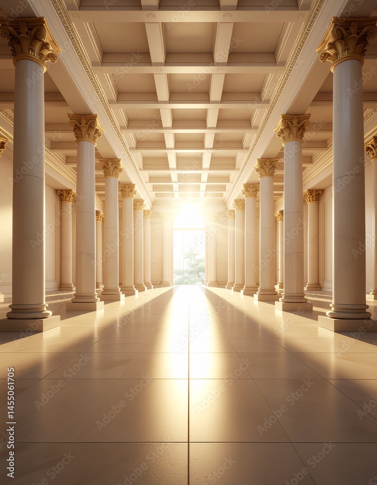 great marble hall in a greek palace building with columns