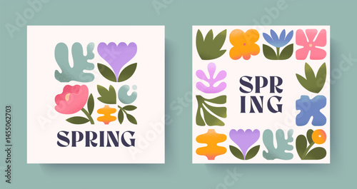 Spring artistic illustrations with abstract flowers and plants.Design templates with modern floral elements.Seasonal backgrounds for holidays prints,invitations,offers,covers,greetings,branding