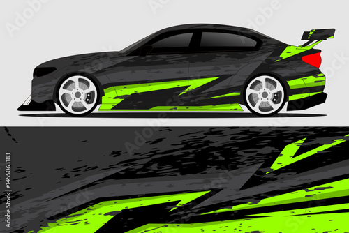 Stylish racing car with vibrant design on display
