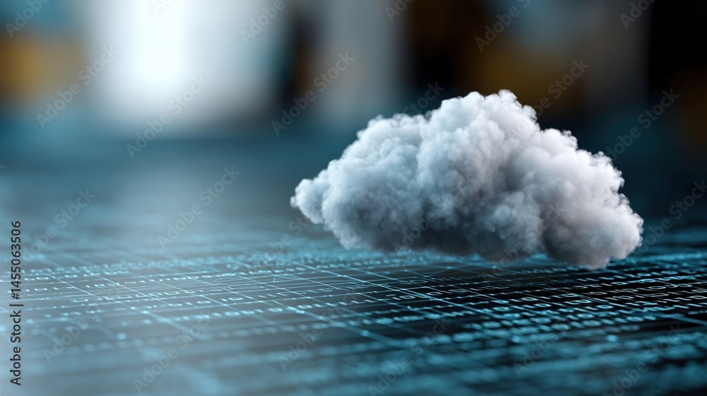 A stylized cloud surrounded by a grid of binary code depicting cloud data storage secured with multiple layers of protection.