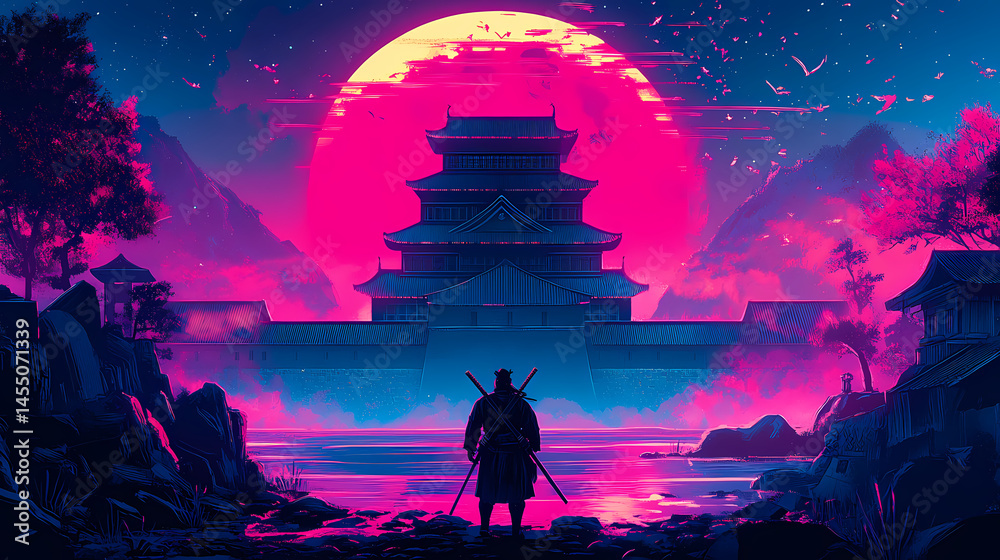 Fototapeta premium legendary ancient samurai neon
