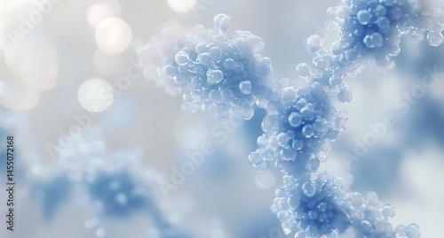 A close-up of blue molecules in an animated background, representing the concept of molecular structure. The focus is on a detailed depiction of the technology with clear and sharp details. It's a sto