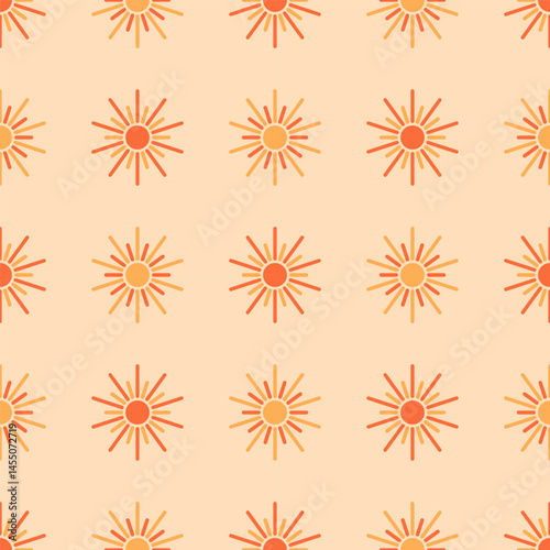 Sun seamless pattern in retro style. Vector background for fabric print, cover, wrapping, parer, wallpaper