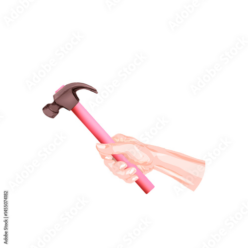 hand holding a hammer without background