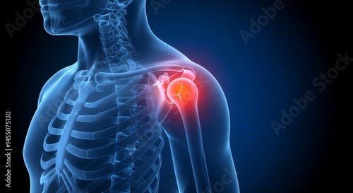 This representation shows a human shoulder with highlighted inflammation, indicating a focus on joint health or an orthopedic issue



