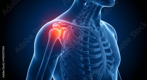 This representation shows a human shoulder with highlighted inflammation, indicating a focus on joint health or an orthopedic issue


