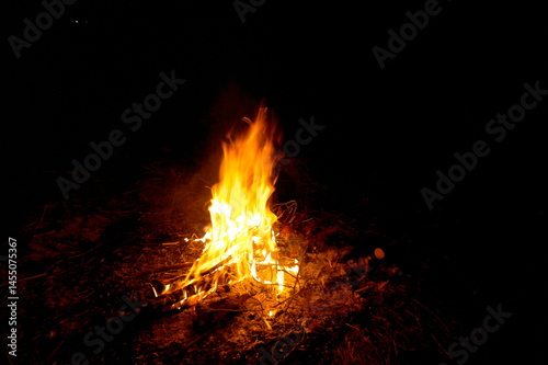 orange flame of fire at night in nature