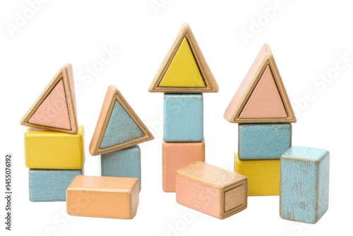 Pastel-colored wooden building blocks