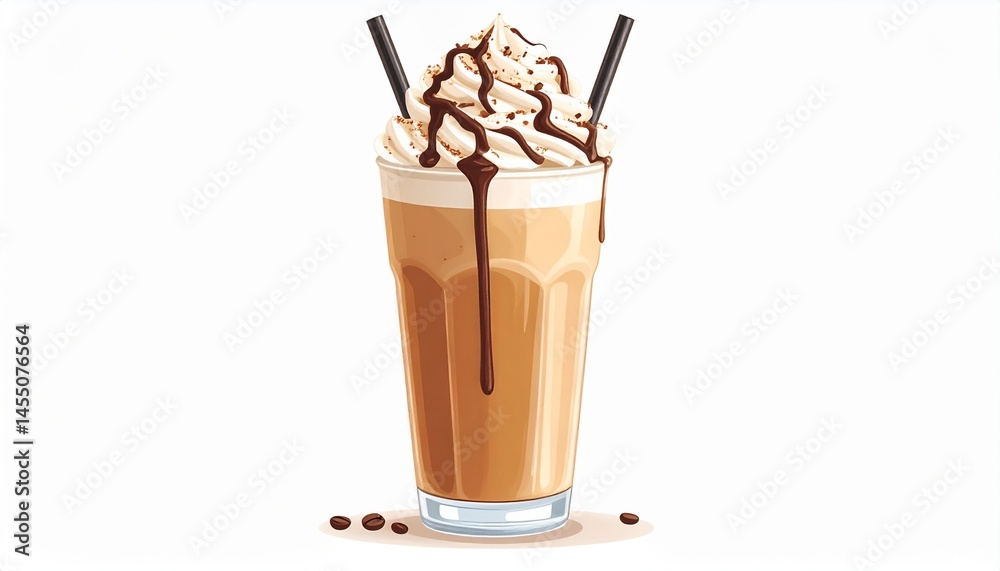 iced coffee beverage with chocolate sauce